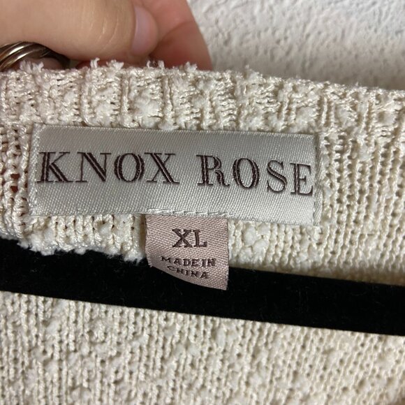 Knox Rose Size Xl Chunky Popcorn knit Striped Sweater Cream Gray V Neck Slouchy - Picture 6 of 6